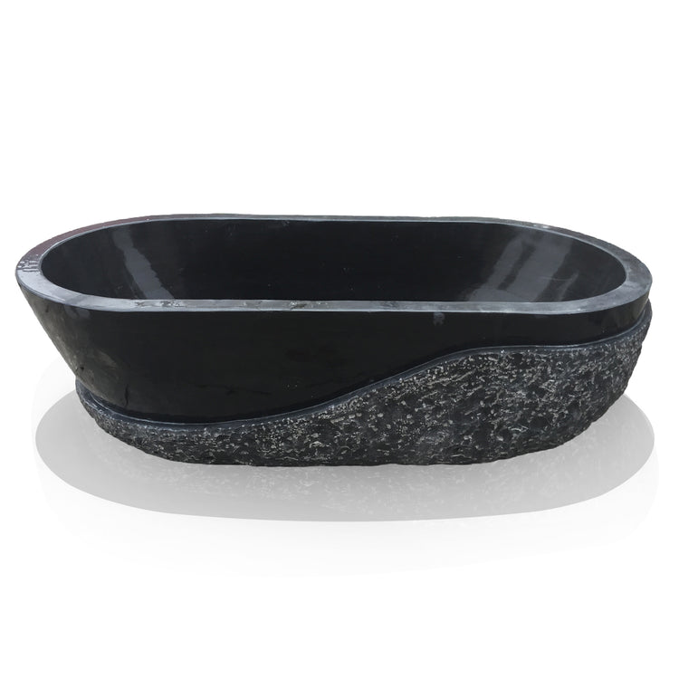 Black Limestone Tub, Half Chiseled, Half Polished