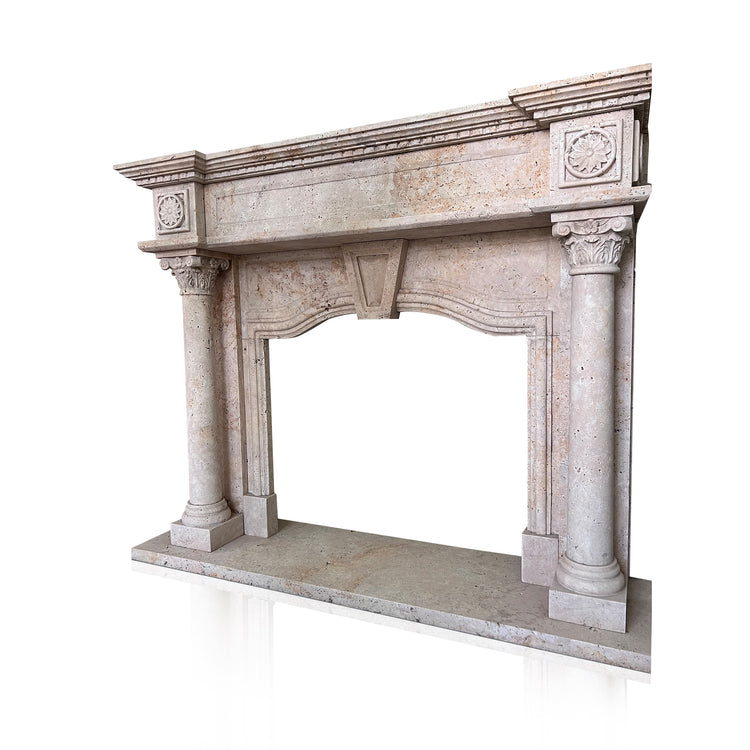 White Travertine Stone Facing For Fireplace