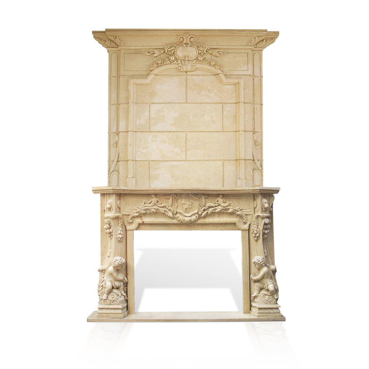 Beige Limestone Fireplace Overmantel
