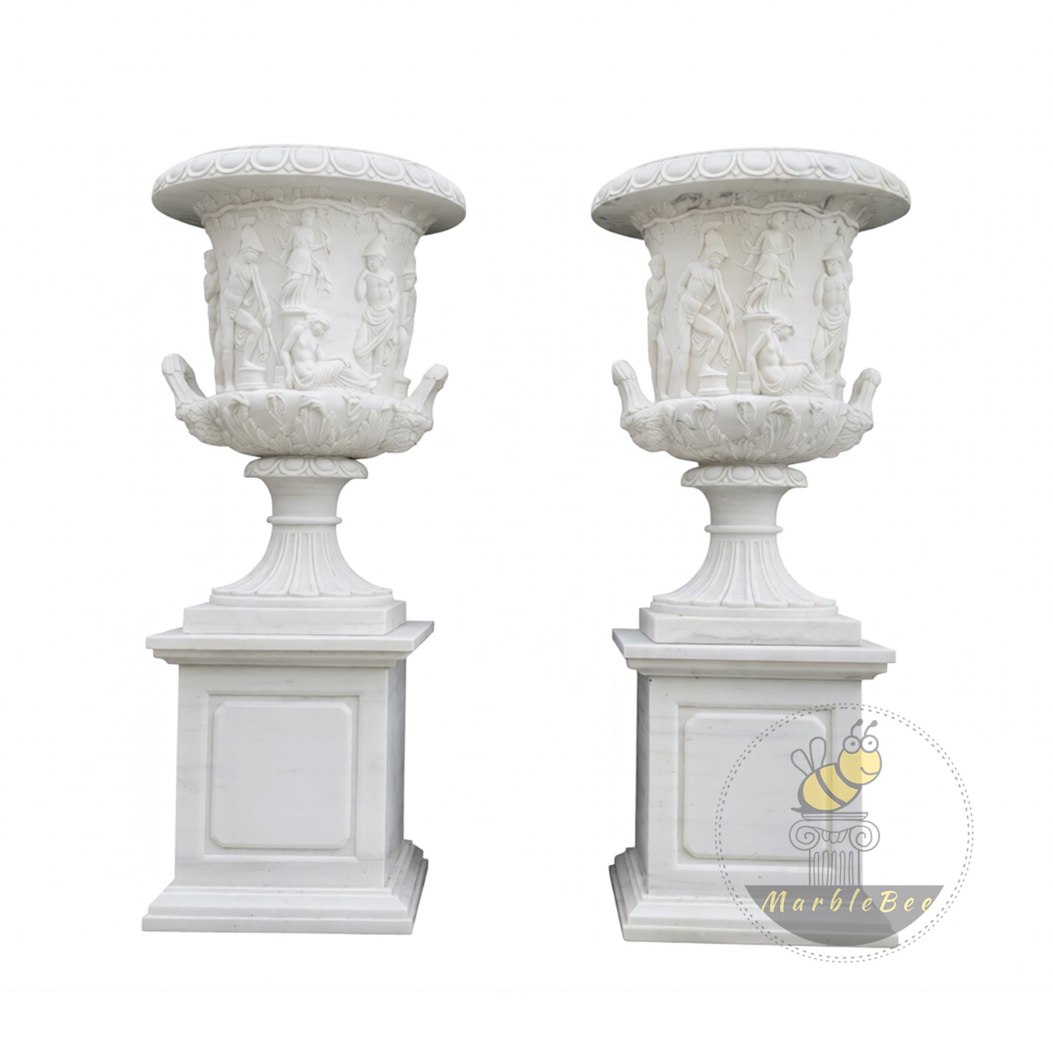 large marble plant pot Large planter pots Carved White Marble Urn Pair