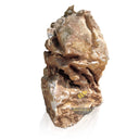 Half raw stone statue of child holding a koi fish