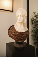 Regal Marble Bust Sculpture Of Diana in White And Brown Marble