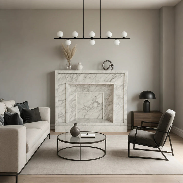 Modern Marble fireplace White Arabescato