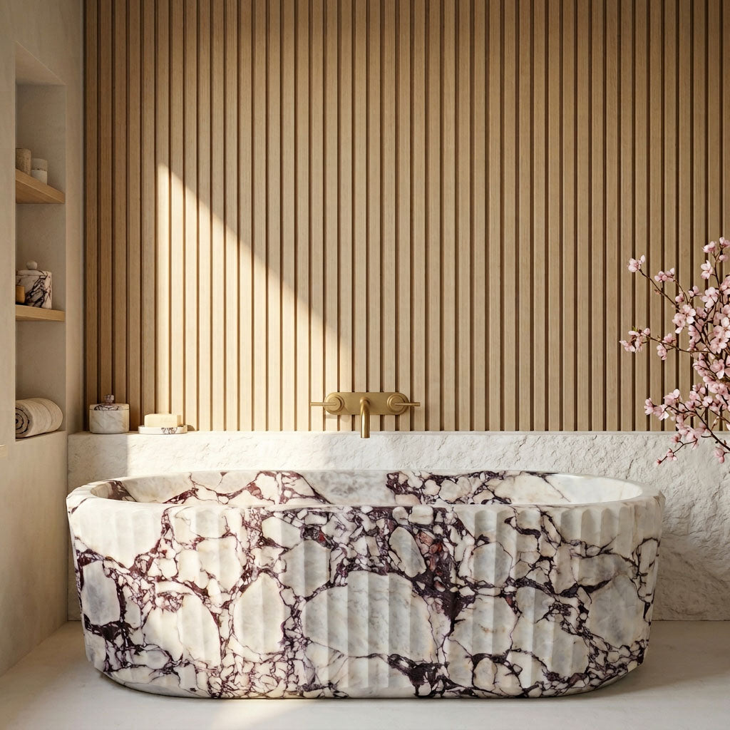 Luxury Marble Bathtub | Fluted Design | Calacatta Viola – Marblebee