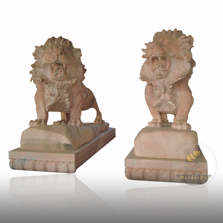 Sunset Red Marble Lion Sculpture