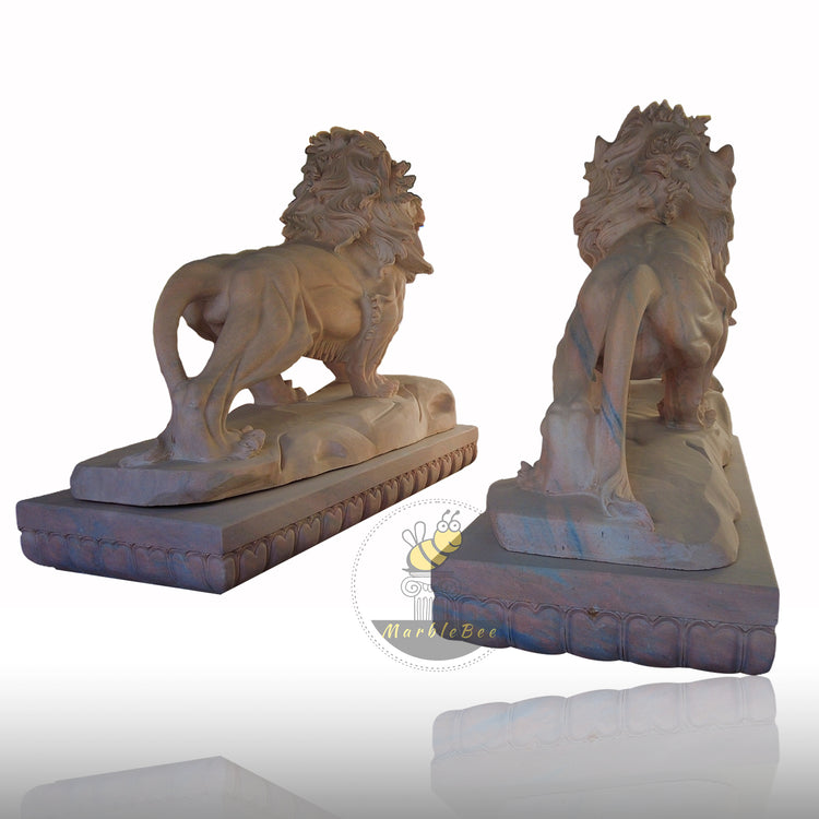 Sunset Red Marble Lion Sculpture