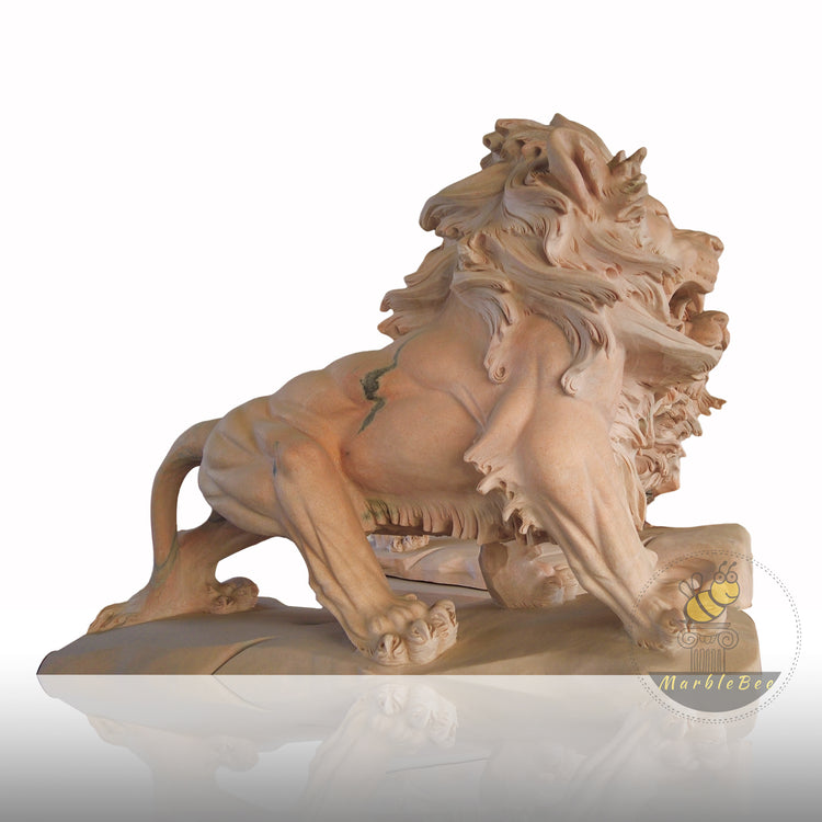 Sunset Red Marble Lion Sculpture