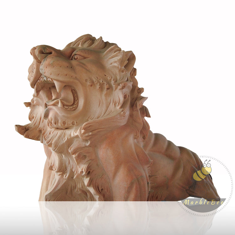 Sunset Red Marble Lion Sculpture
