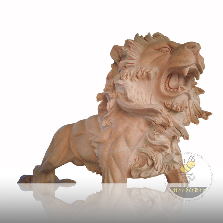 Sunset Red Marble Lion Sculpture