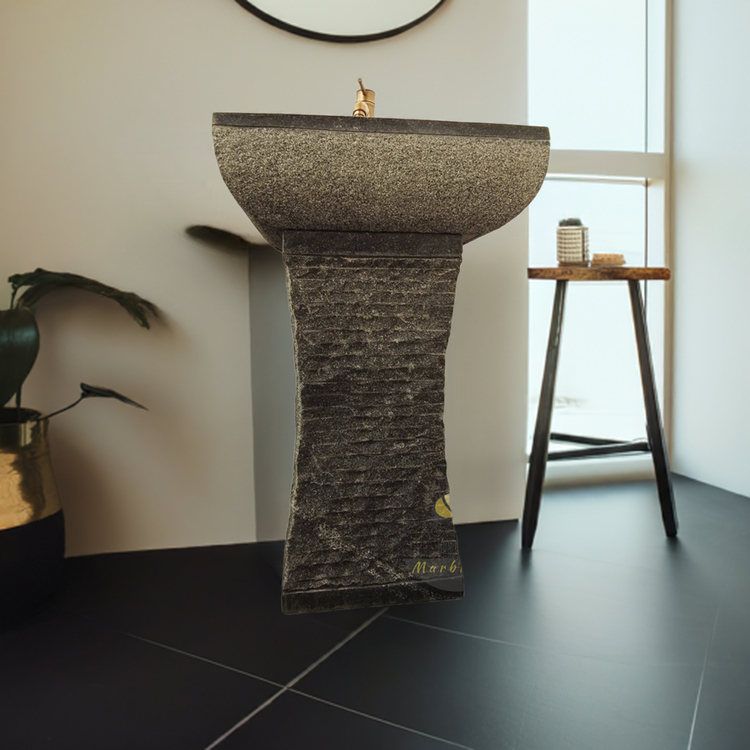 Marblebee Absolute Black Traditional Pedestal Sink