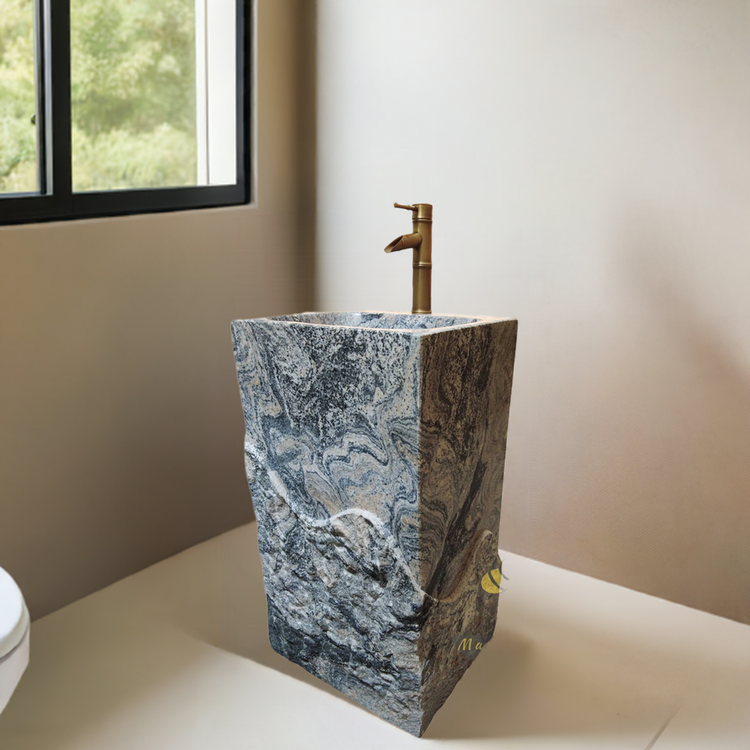 Marblebee Dark Grey Marble Compact Pedestal Sink