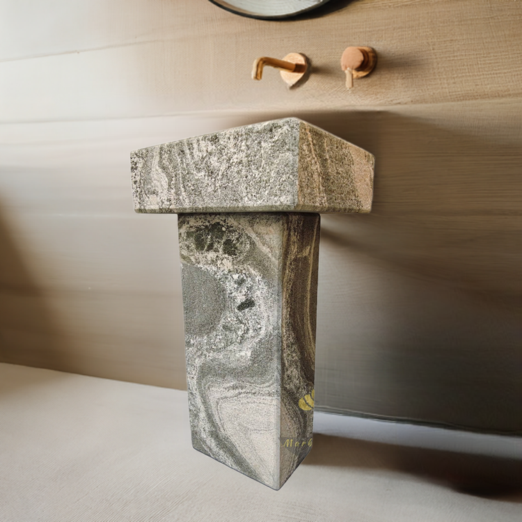 Marblebee Light Grey Marble Pedestal Sink