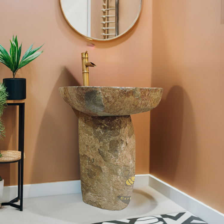 Marblebee Natural Stone Oval Pedestal Sink