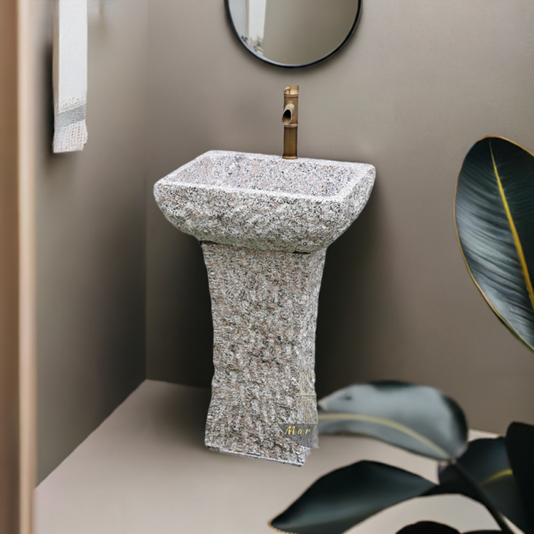 Marblebee White Granite Retro Pedestal Sink