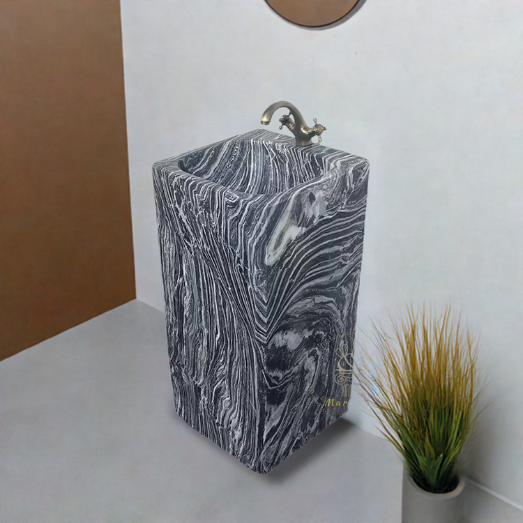 Marblebee Zebra Stone Pedestal Sink