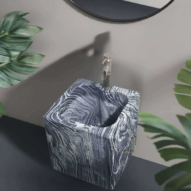 Marblebee Zebra Stone Pedestal Sink