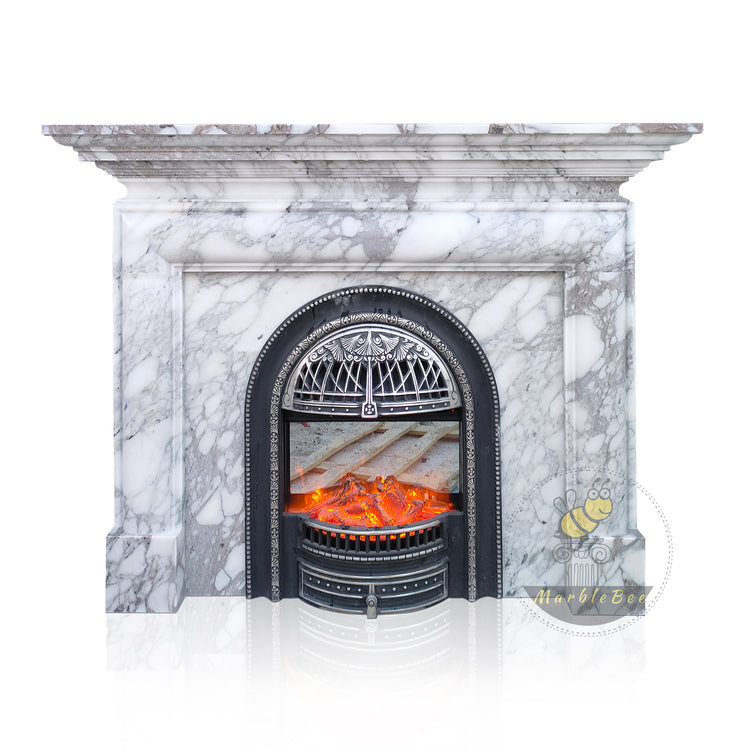 Tall Arabescato Marble Fireplace