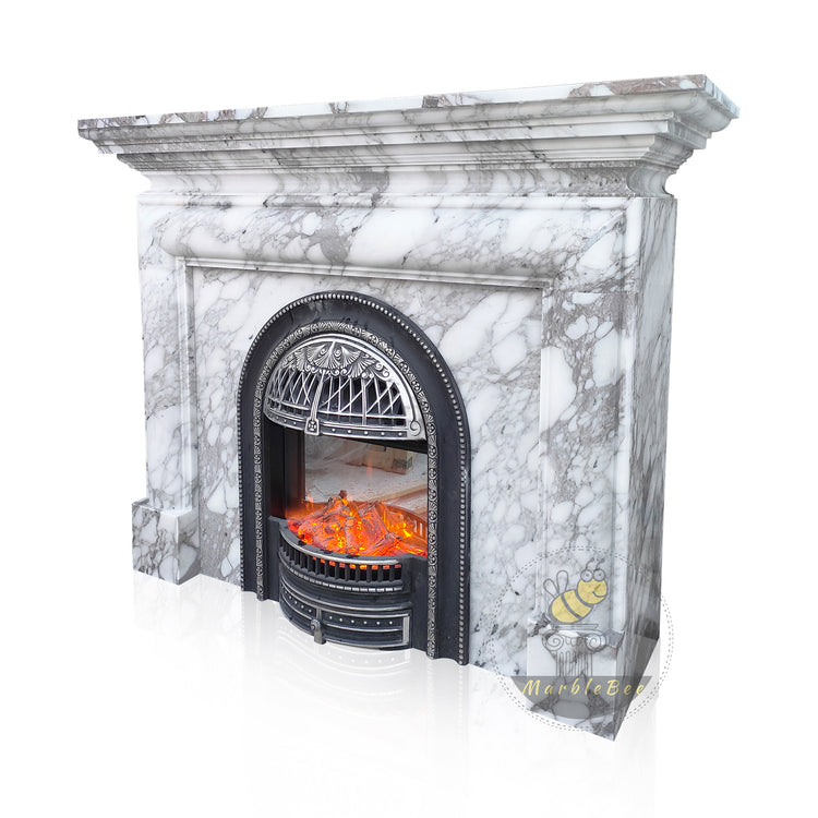 Tall Arabescato Marble Fireplace