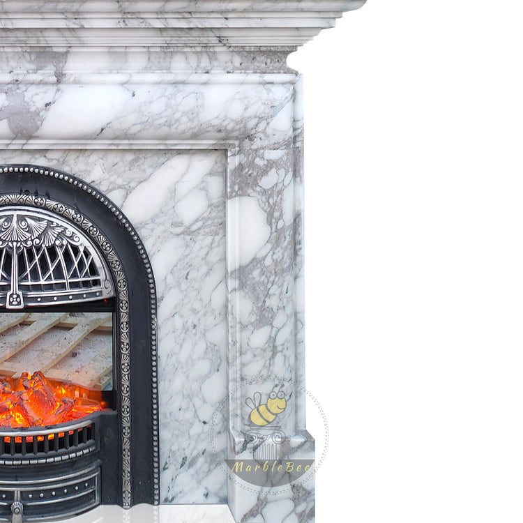 Tall Arabescato Marble Fireplace