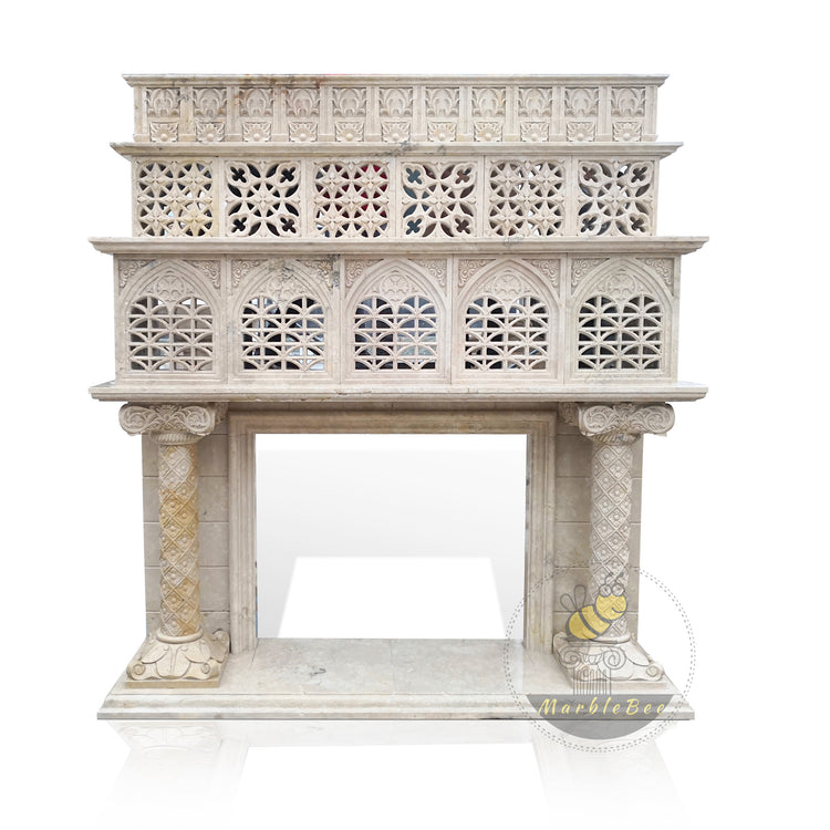 Large Travertine Fireplace Overmantel