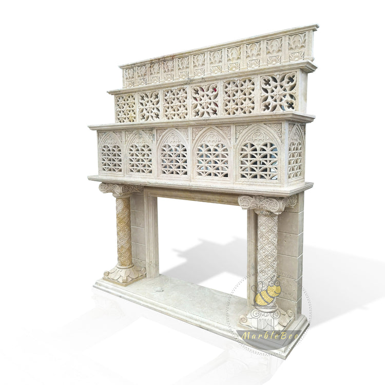 Large Travertine Fireplace Overmantel