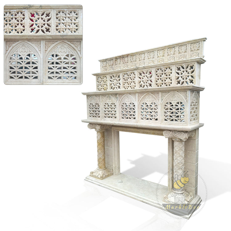 Large Travertine Fireplace Overmantel