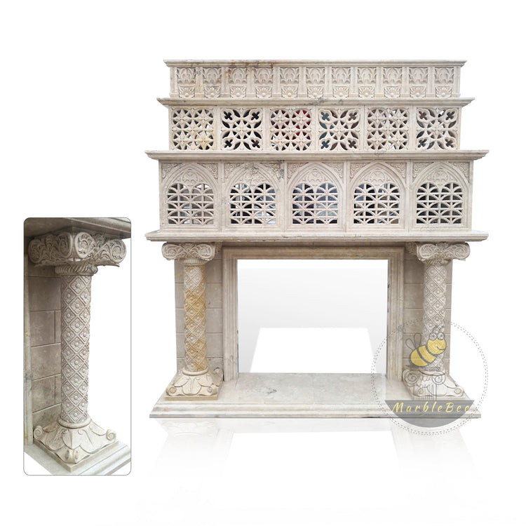 Large Travertine Fireplace Overmantel