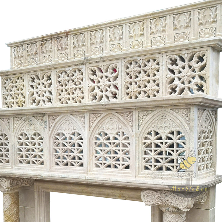 Large Travertine Fireplace Overmantel