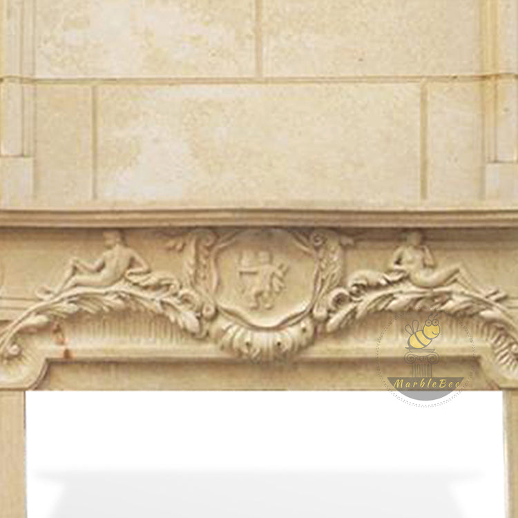 Beige Limestone Fireplace Overmantel
