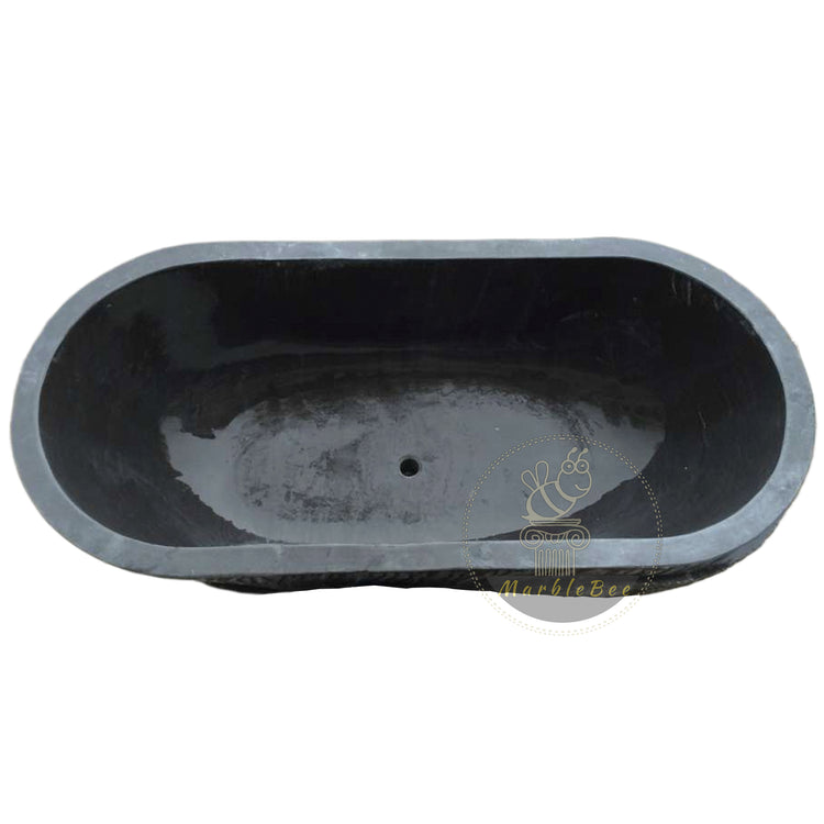 Black Limestone Tub, Half Chiseled, Half Polished