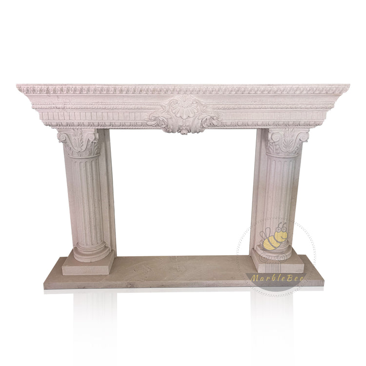 Moonlight Beige Limestone Fireplace