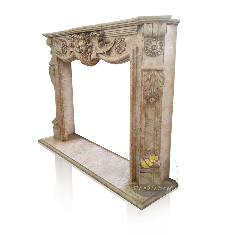 Light Brown Limestone Fireplace surround