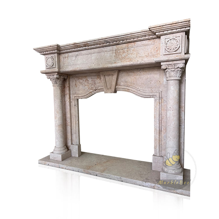 White Travertine Stone Facing For Fireplace