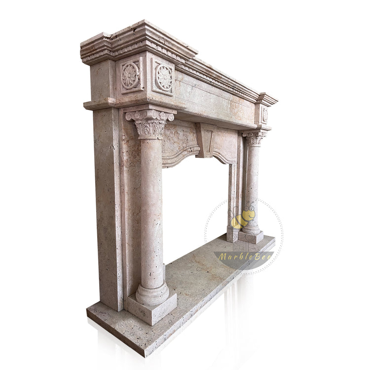 White Travertine Stone Facing For Fireplace