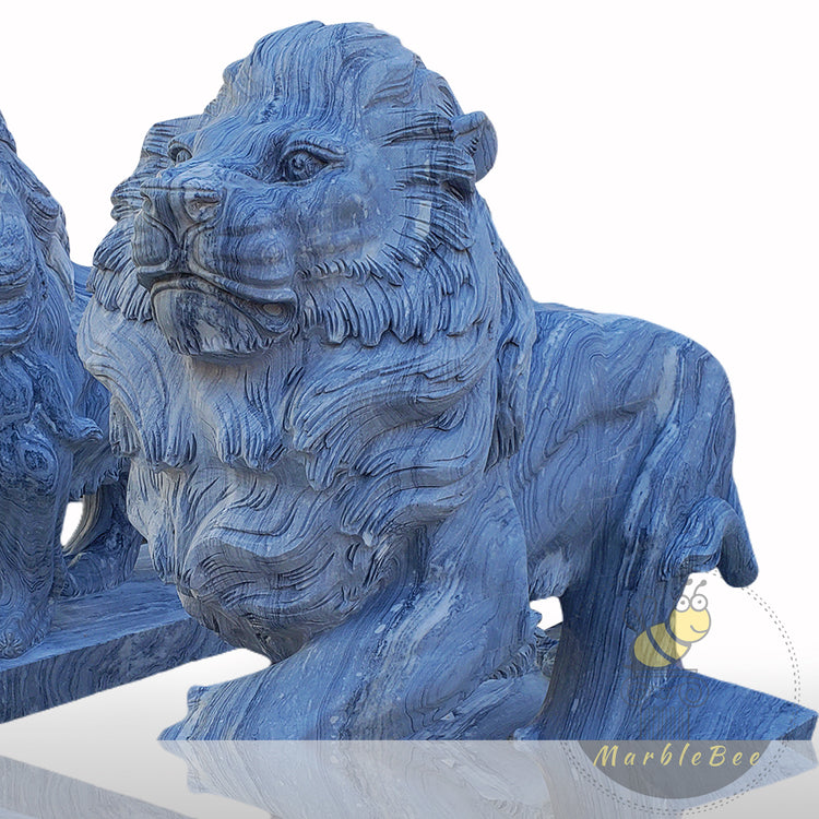 Wooden Gray Marble Large Lion Sculpture