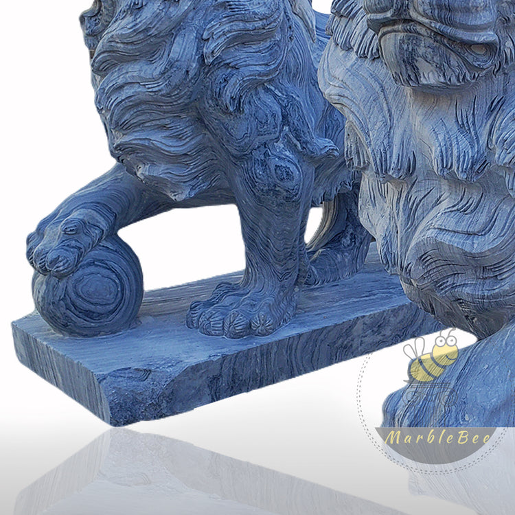 Wooden Gray Marble Large Lion Sculpture