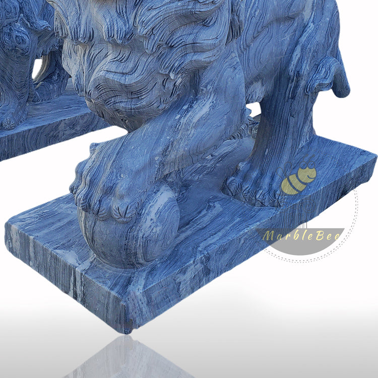 Wooden Gray Marble Large Lion Sculpture