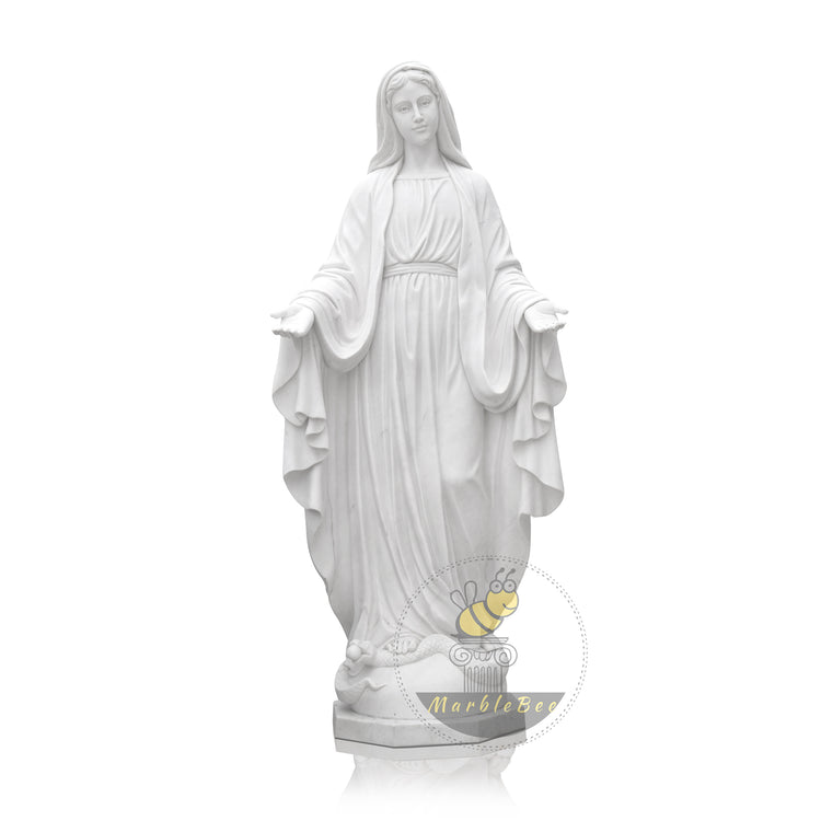 Life-Size White Marble Virgin Mary Statue