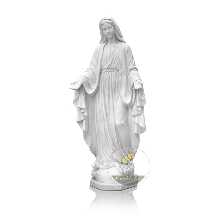 Life-Size White Marble Virgin Mary Statue