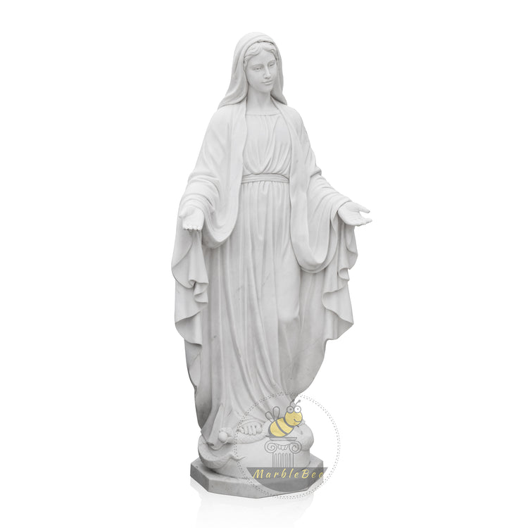 Life-Size White Marble Virgin Mary Statue