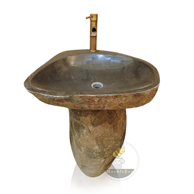 Marblebee Natural Stone Oval Pedestal Sink