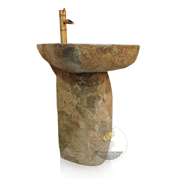 Marblebee Natural Stone Oval Pedestal Sink