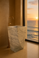 Lavabo sur pied en pierre blanche Calacatta