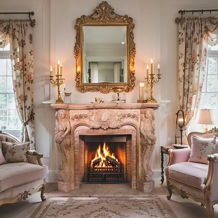 Travertine marble fireplace mantel
