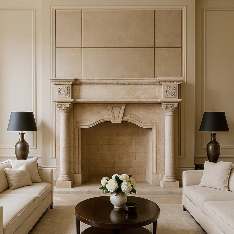 Beige Travertine Fireplace Surround Stone Facing