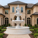 3-tier white marble fountain with Rolled-rim basin