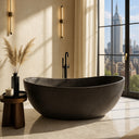Black stone bathtub with a matte finish