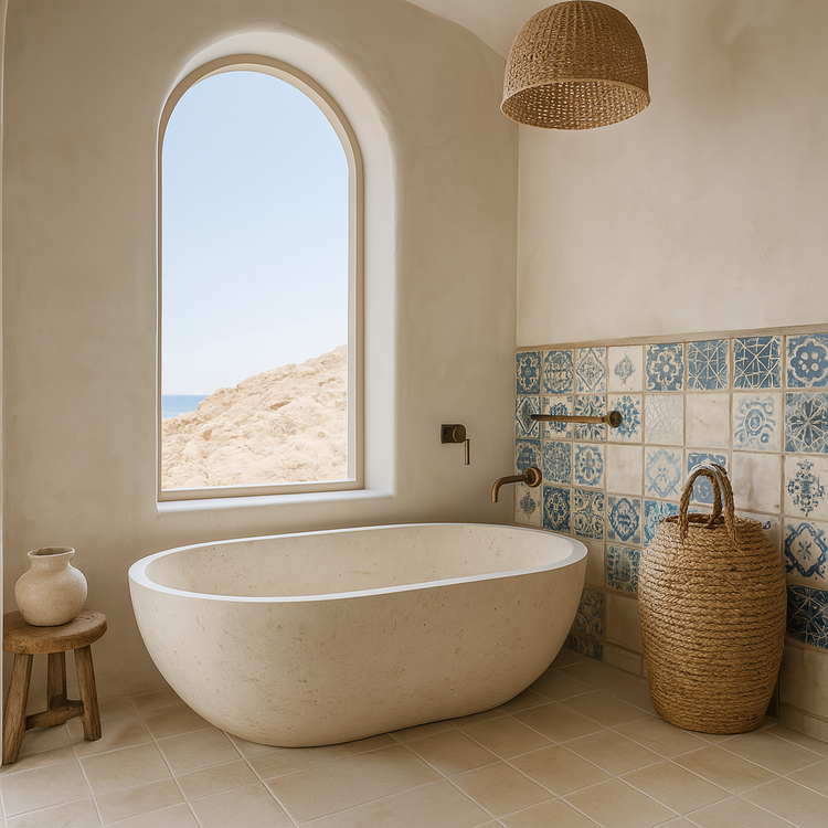 Limestone Bathtub - Modern freestanding natural stone beige bathtub