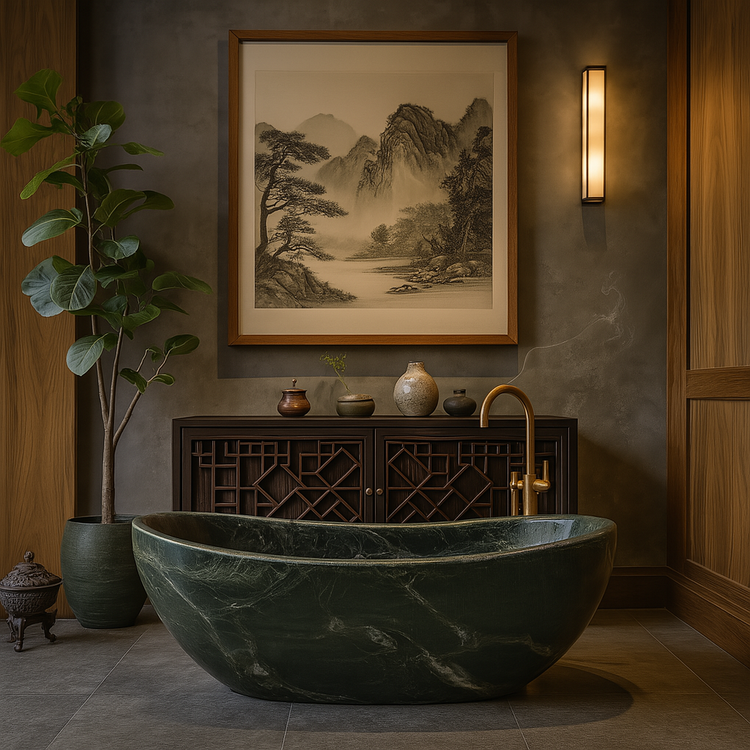 Green Natural Stone Bath Glacier Forest Marble