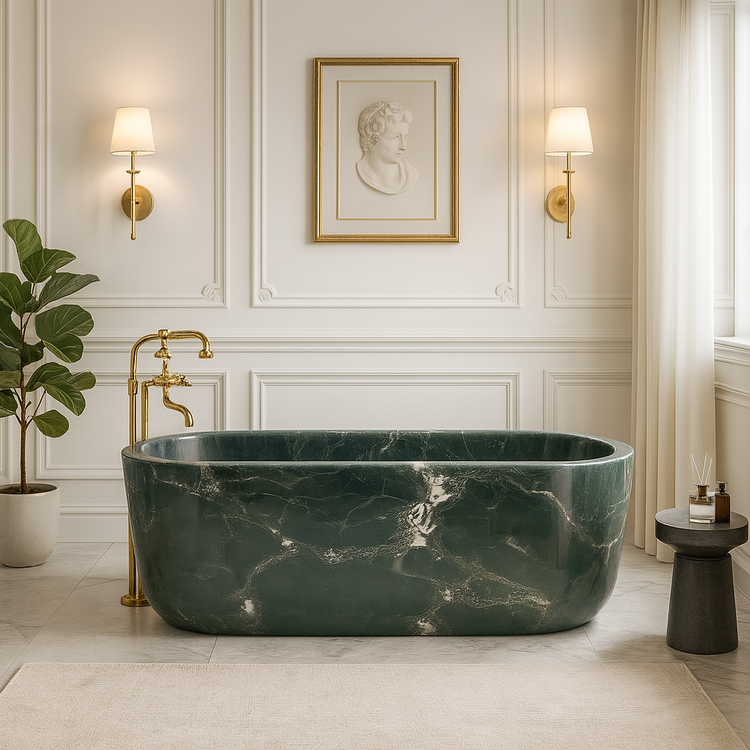 Green Freestanding Tub made from Glacier Forest Marble